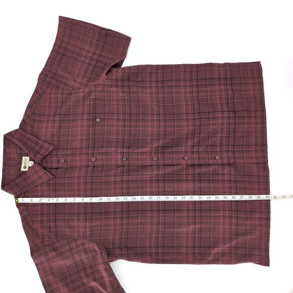 Haggar Clothing Mens Red Plaid Checkered Button Down Short Sleeve Shirt - Size L - Picture 10 of 12